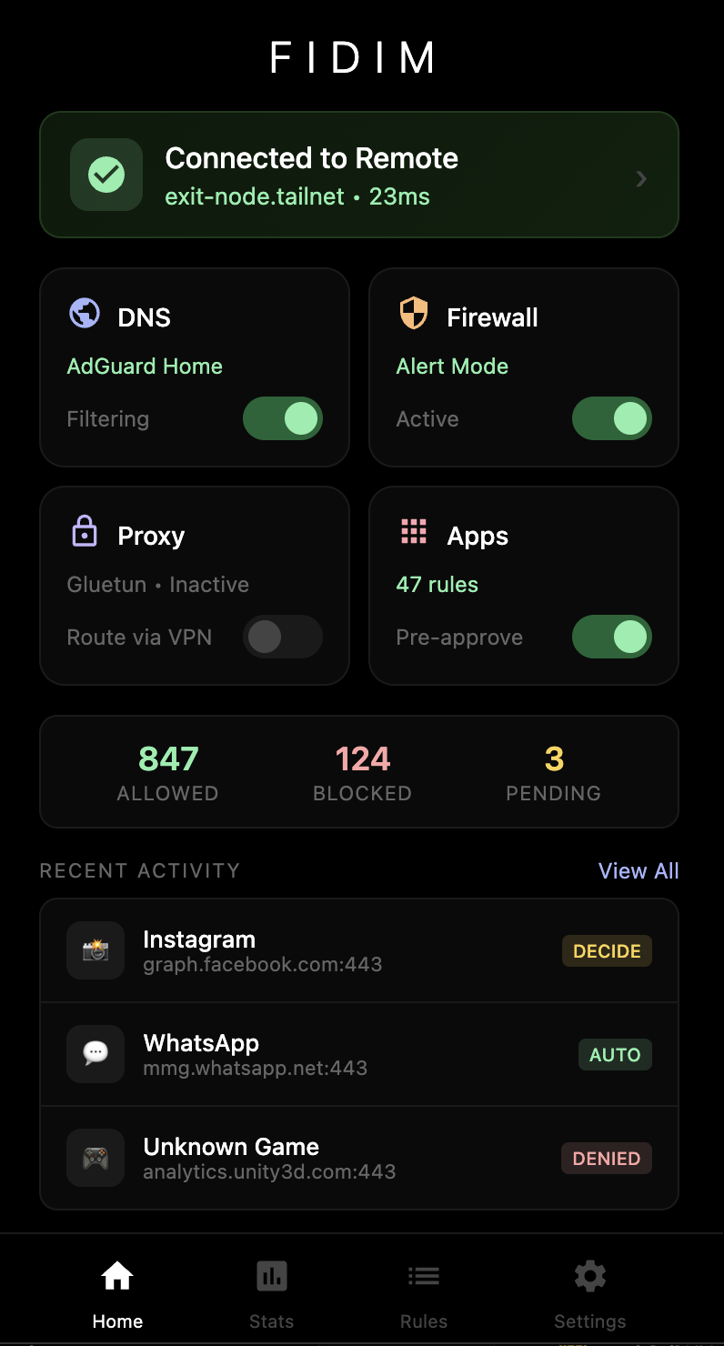 FIDIM app main interface