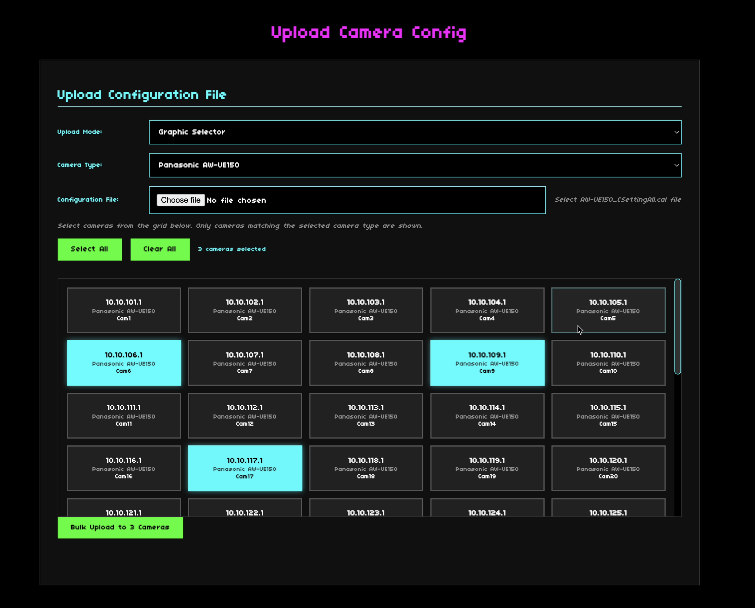 Bulk configuration upload interface